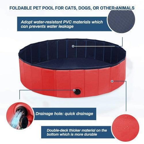 160 x 30 cm Portable Dog Kiddie Swimming Pool , PVC Foldable Non-Slip Bathtub for Small to Large Dogs Pets (Red) - Toytexx 160 x 30 cm Portable Dog Kiddie Swimming Pool , PVC Foldable Non-Slip Bathtub for Small to Large Dogs Pets (Red) - Toytexx
